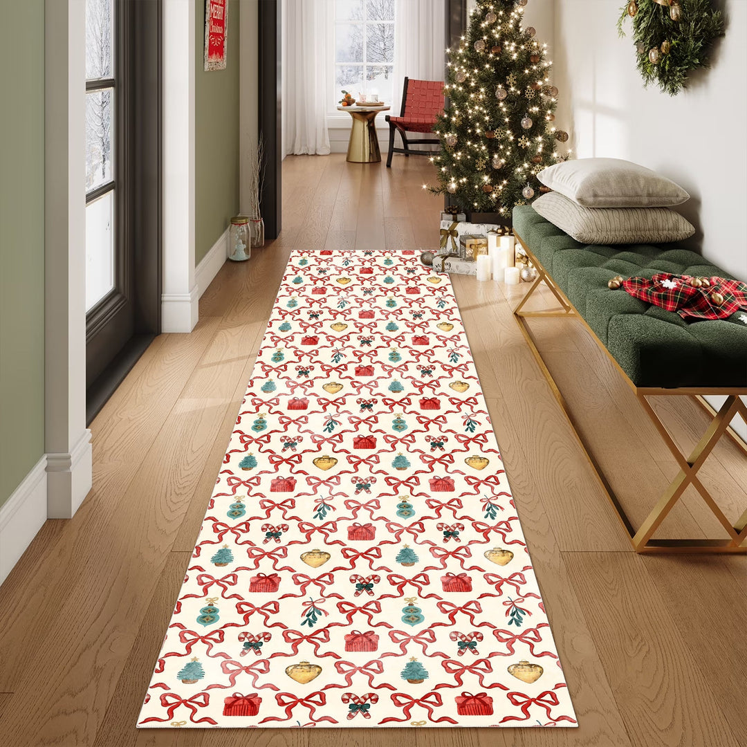 Modern Christmas Machine Washable White And Red Cotton Area Rug - The Rug Decor