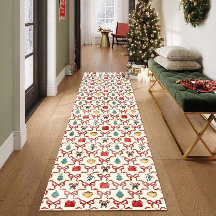 Modern Christmas Machine Washable White And Red Cotton Area Rug - The Rug Decor
