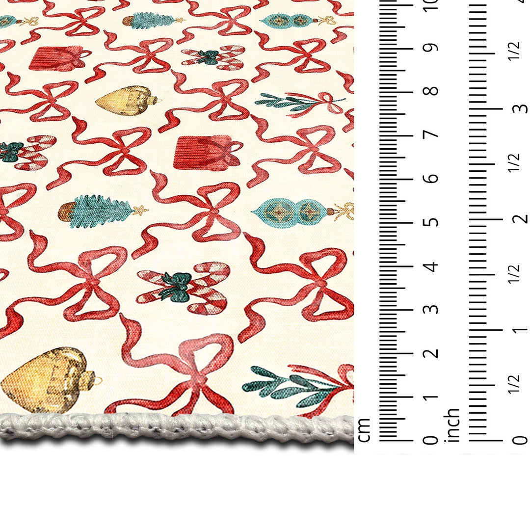 Modern Christmas Machine Washable White And Red Cotton Area Rug - The Rug Decor