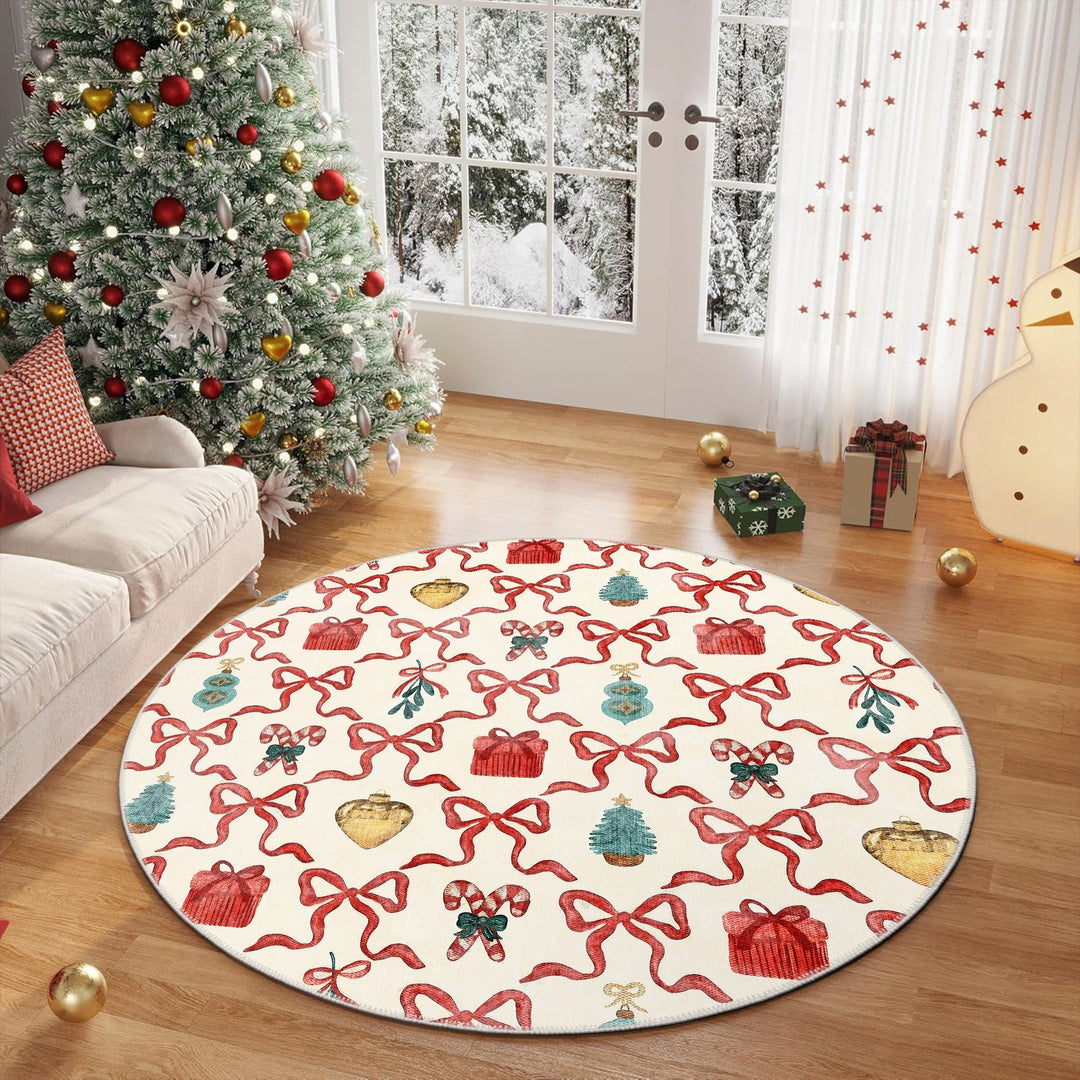 Modern Christmas Machine Washable White And Red Cotton Area Rug - The Rug Decor