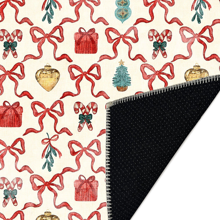 Modern Christmas Machine Washable White And Red Cotton Area Rug - The Rug Decor