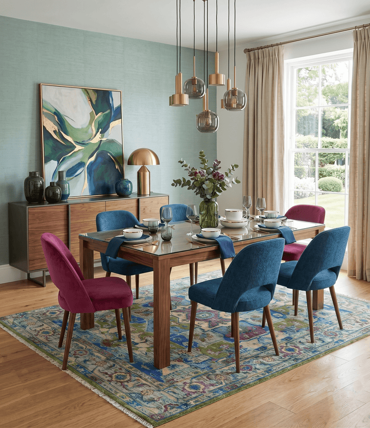 Modern Colorful Moss Green, Blue and Silver Traditional Turkish Design Heriz Wool Area Rug - The Rug Decor