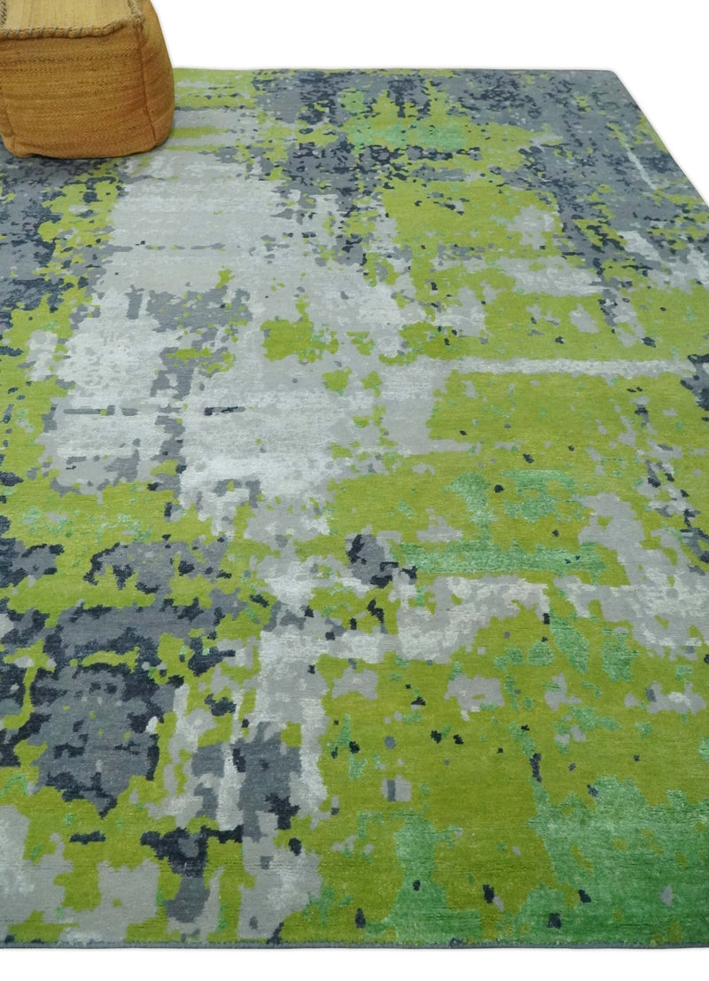 Modern Colorful Moss green, Gray, Charcoal, White Hand Knotted 8x10 Wool area rug - The Rug Decor