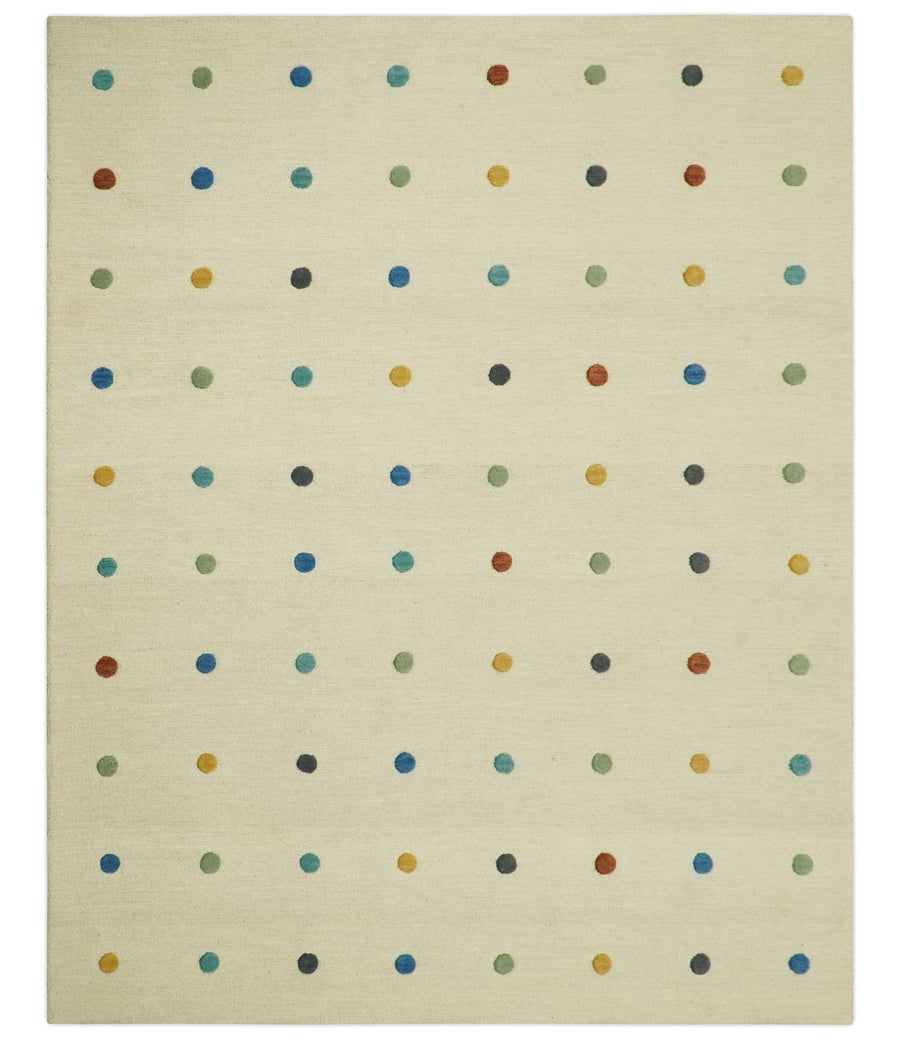 Modern Colorful Polka Dot Beige 8x10 Hand Tufted wool area rug - The Rug Decor
