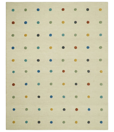 Modern Colorful Polka Dot Beige 8x10 Hand Tufted wool area rug - The Rug Decor