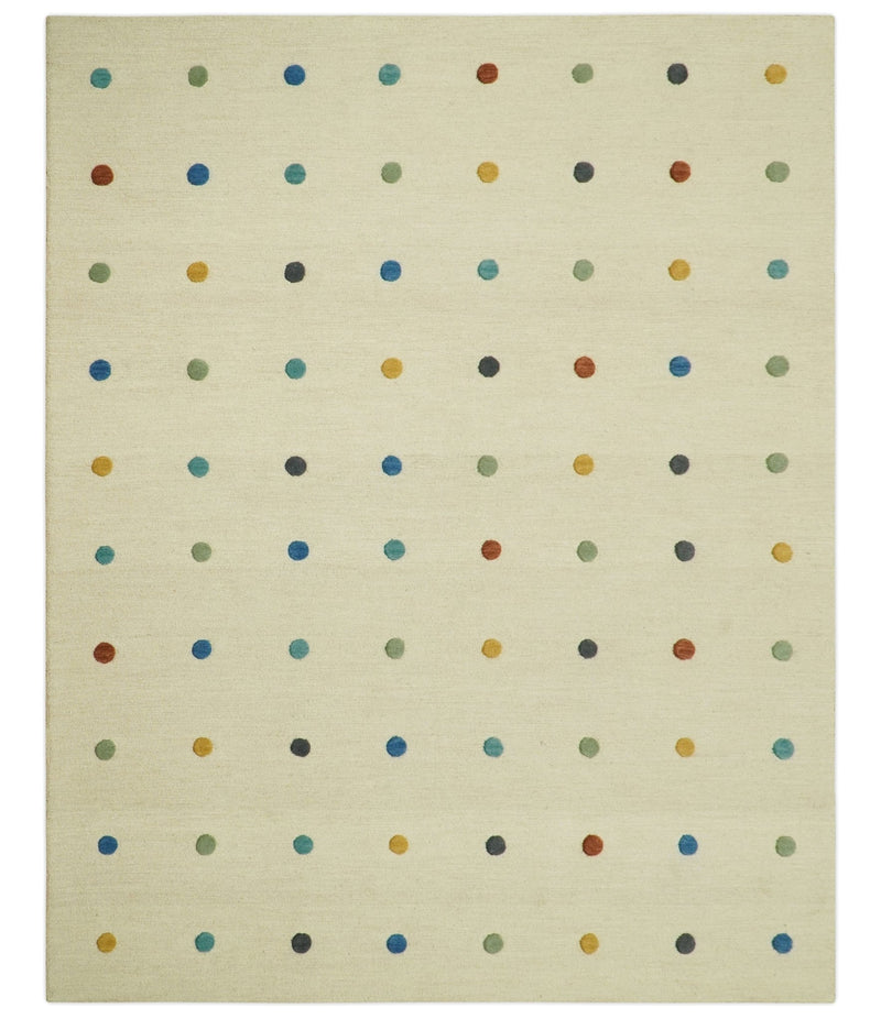 Modern Colorful Polka Dot Beige 8x10 Hand Tufted wool area rug - The Rug Decor