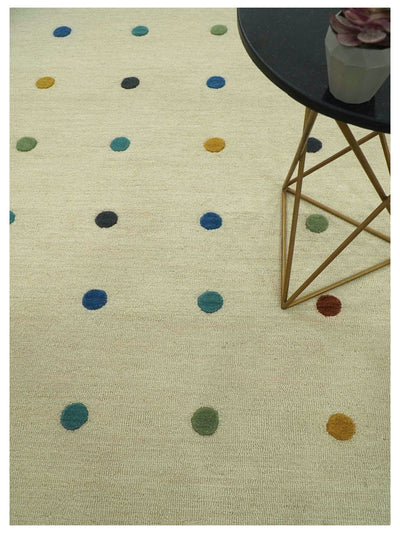 Modern Colorful Polka Dot Beige 8x10 Hand Tufted wool area rug - The Rug Decor