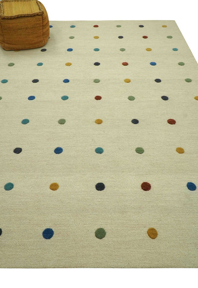 Modern Colorful Polka Dot Beige 8x10 Hand Tufted wool area rug - The Rug Decor