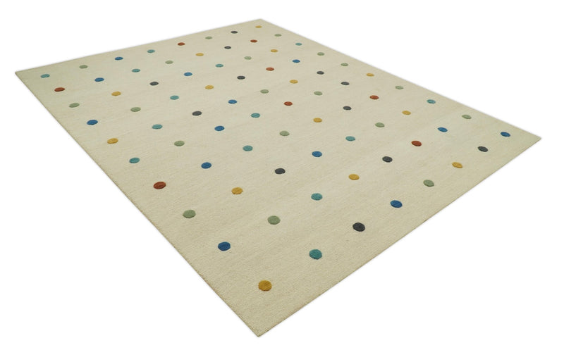 Modern Colorful Polka Dot Beige 8x10 Hand Tufted wool area rug - The Rug Decor