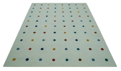 Modern Colorful Polka Dot Ivory 8x10 Hand Tufted wool area rug - The Rug Decor