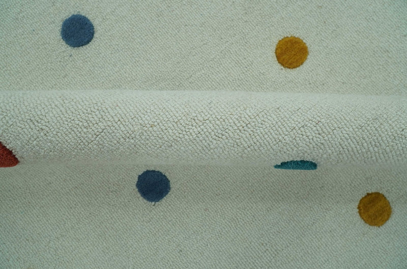 Modern Colorful Polka Dot Ivory 8x10 Hand Tufted wool area rug - The Rug Decor