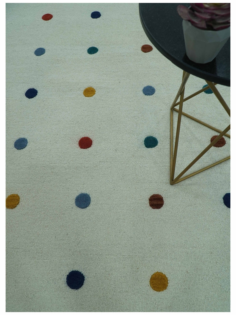 Modern Colorful Polka Dot Ivory 8x10 Hand Tufted wool area rug - The Rug Decor