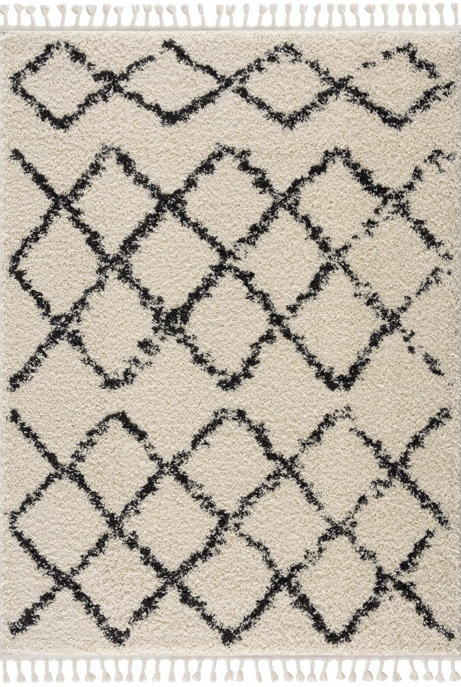 Modern Contemporary Beige and Charcoal Tribal Trellis Plush Pile Area Rug - The Rug Decor