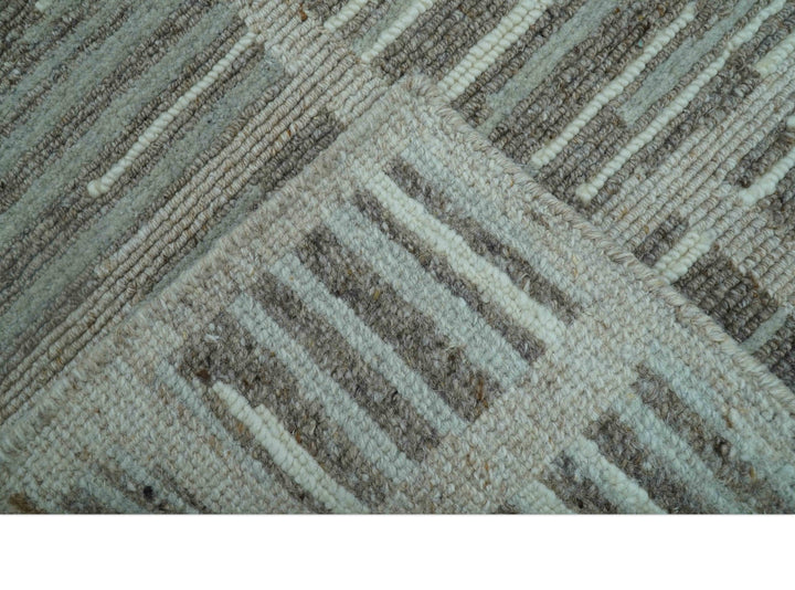 Modern Contemporary Beige And Gray Hand Knotted 2x3 Wool Area Rug - The Rug Decor