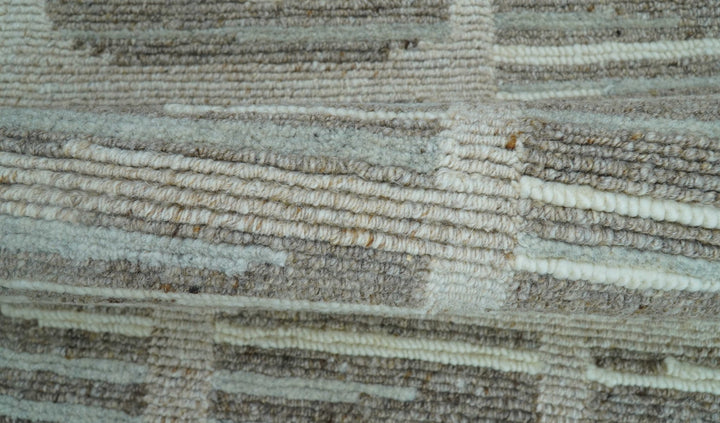 Modern Contemporary Beige And Gray Hand Knotted 2x3 Wool Area Rug - The Rug Decor