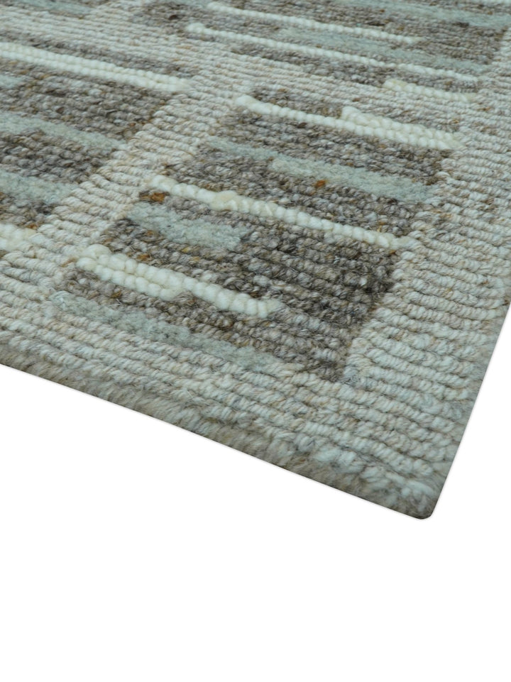 Modern Contemporary Beige And Gray Hand Knotted 2x3 Wool Area Rug - The Rug Decor