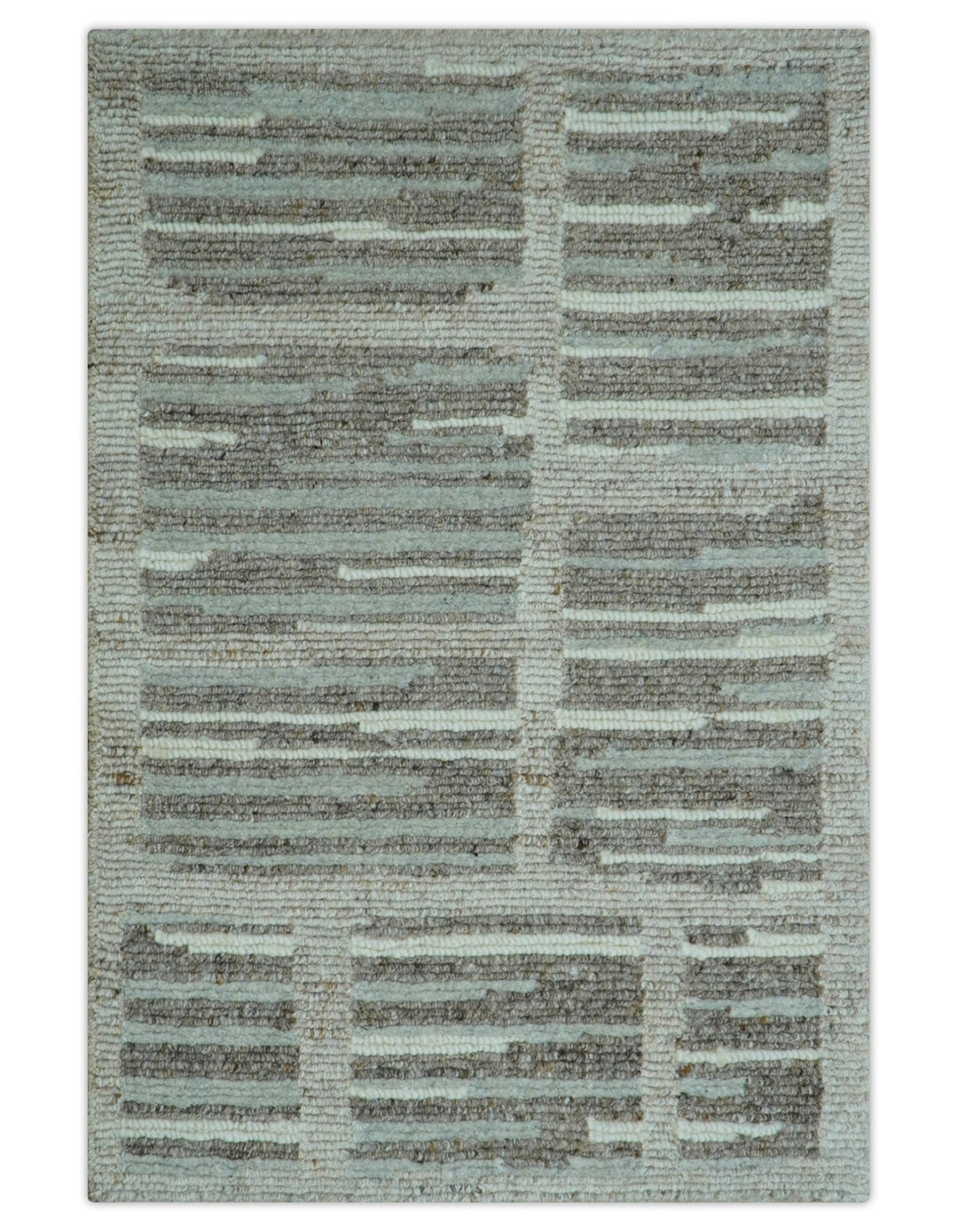 Modern Contemporary Beige And Gray Hand Knotted 2x3 Wool Area Rug - The Rug Decor