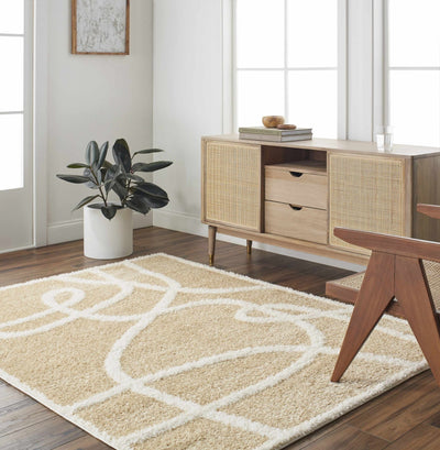 Modern Contemporary Beige and Ivory free line design Plush Pile area Rug - The Rug Decor