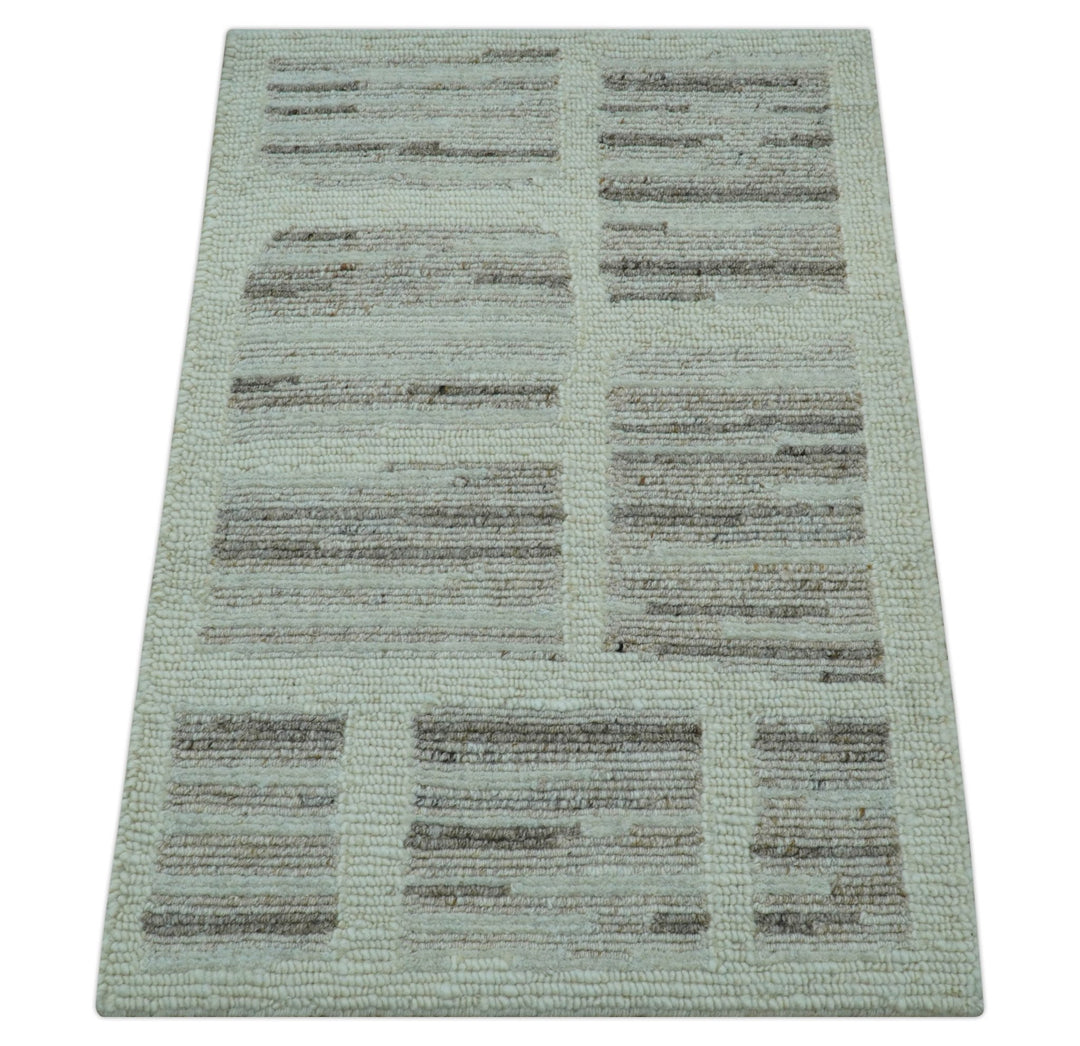 Modern Contemporary Beige Hand Knotted 2x3 Wool Area Rug - The Rug Decor