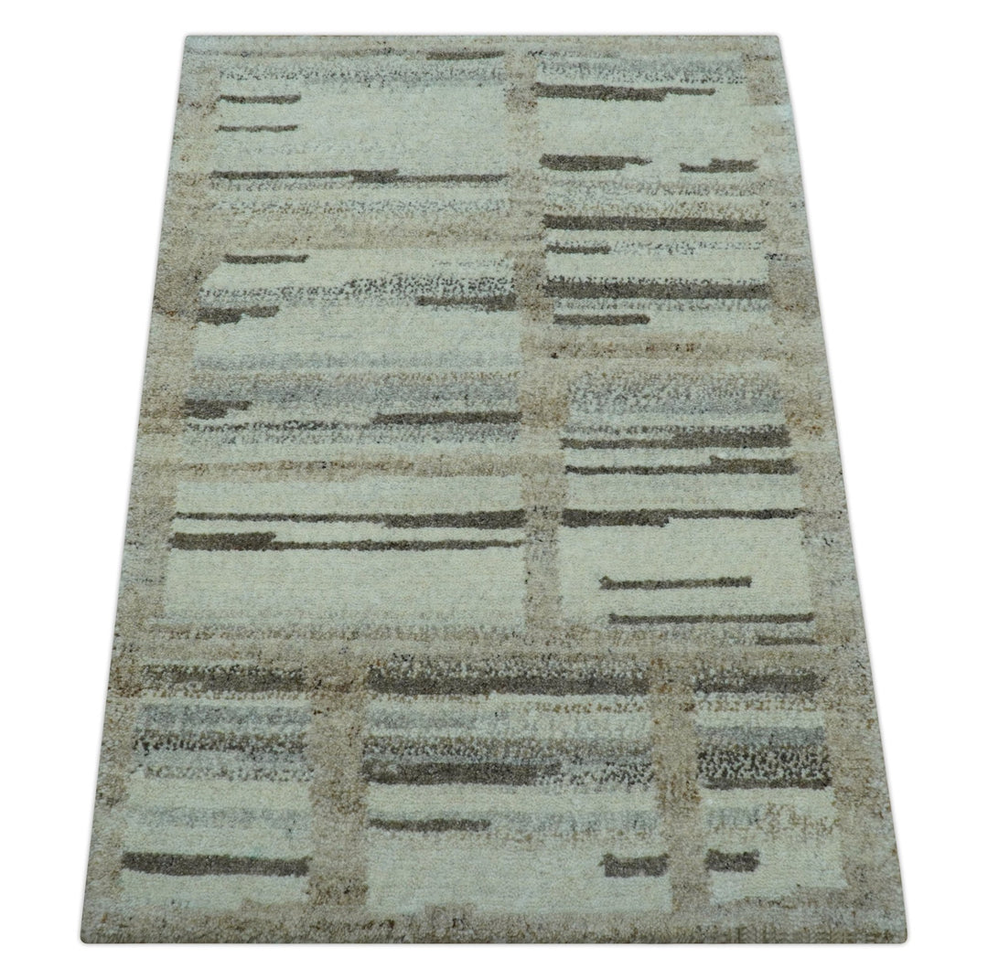 Modern Contemporary Beige Hand Knotted 2x3 Wool Area Rug - The Rug Decor