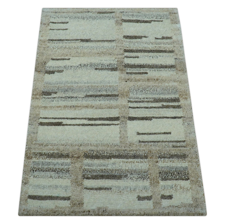 Modern Contemporary Beige Hand Knotted 2x3 Wool Area Rug - The Rug Decor