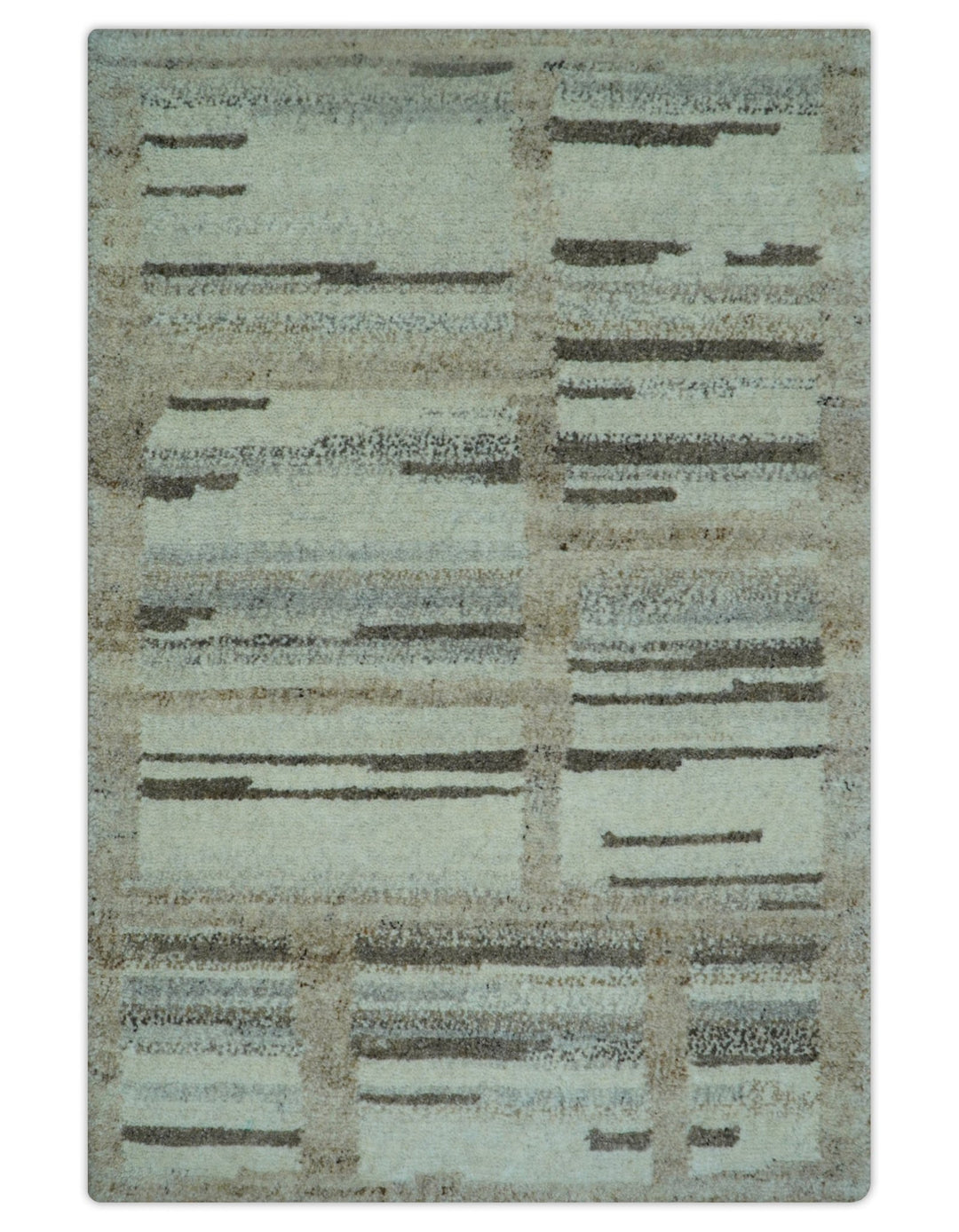 Modern Contemporary Beige Hand Knotted 2x3 Wool Area Rug - The Rug Decor