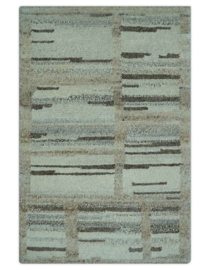 Modern Contemporary Beige Hand Knotted 2x3 Wool Area Rug - The Rug Decor