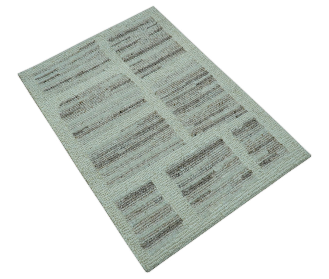Modern Contemporary Beige Hand Knotted 2x3 Wool Area Rug - The Rug Decor