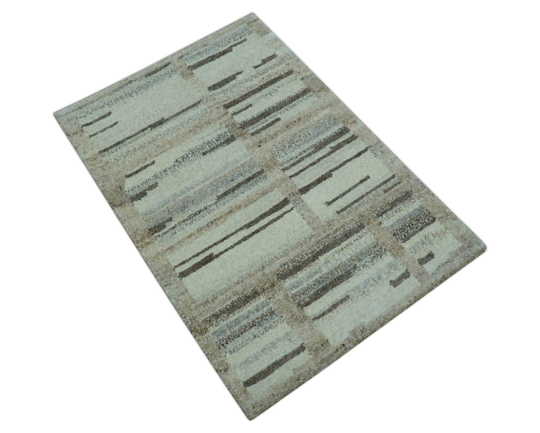Modern Contemporary Beige Hand Knotted 2x3 Wool Area Rug - The Rug Decor