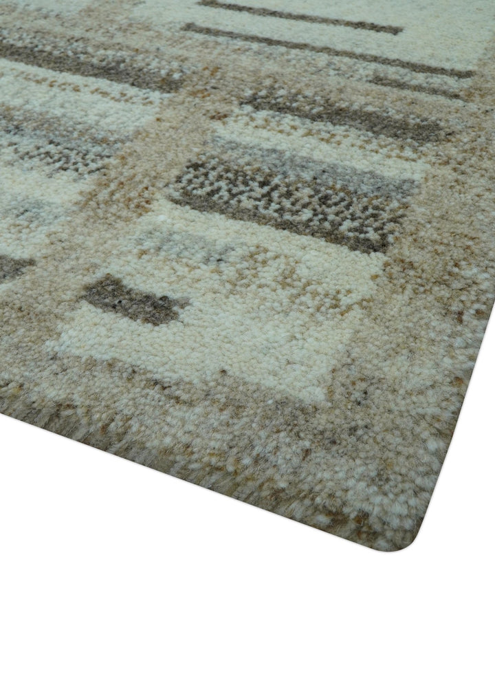 Modern Contemporary Beige Hand Knotted 2x3 Wool Area Rug - The Rug Decor