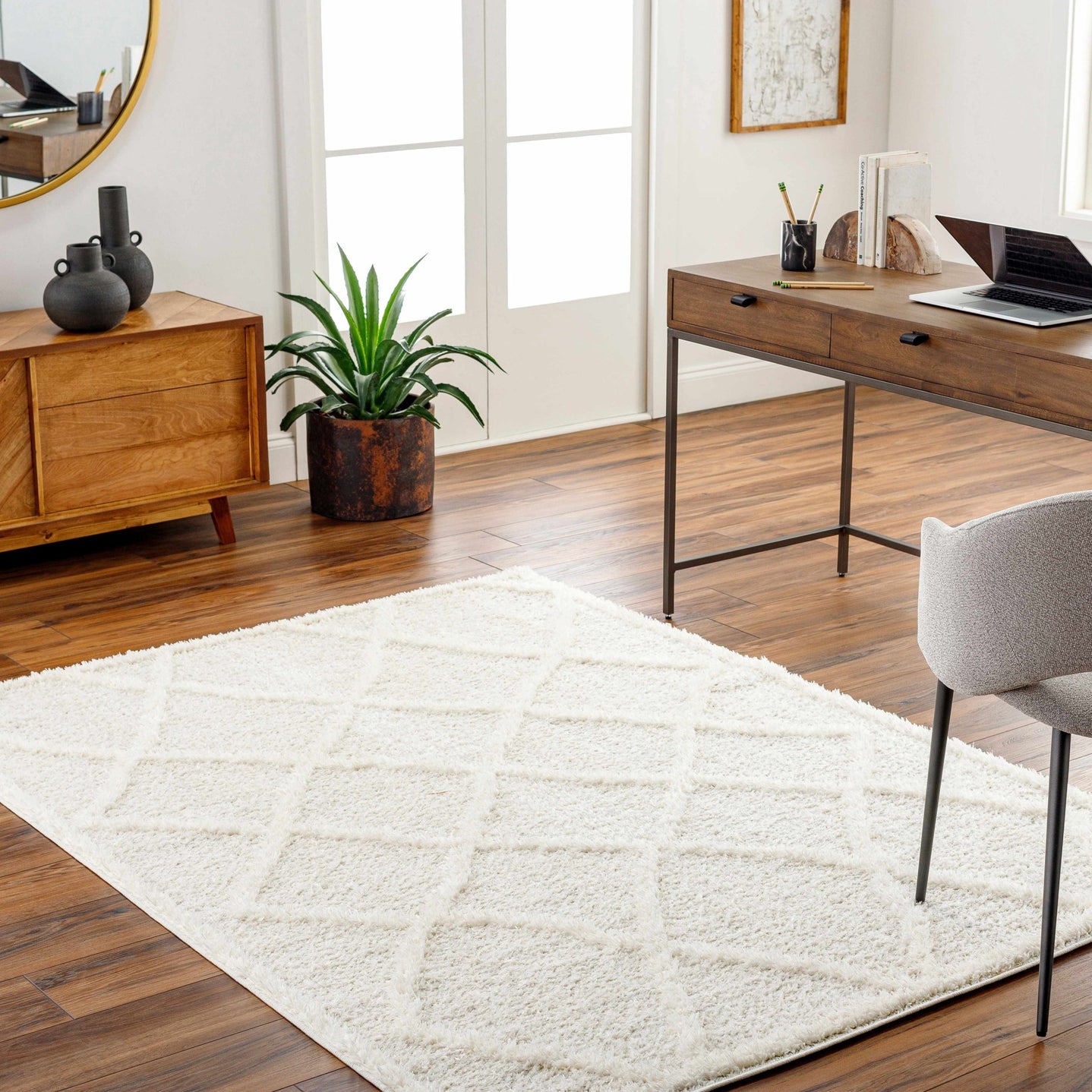 Modern Contemporary Beige Machine Woven Plush Pile Area Rug - The Rug Decor