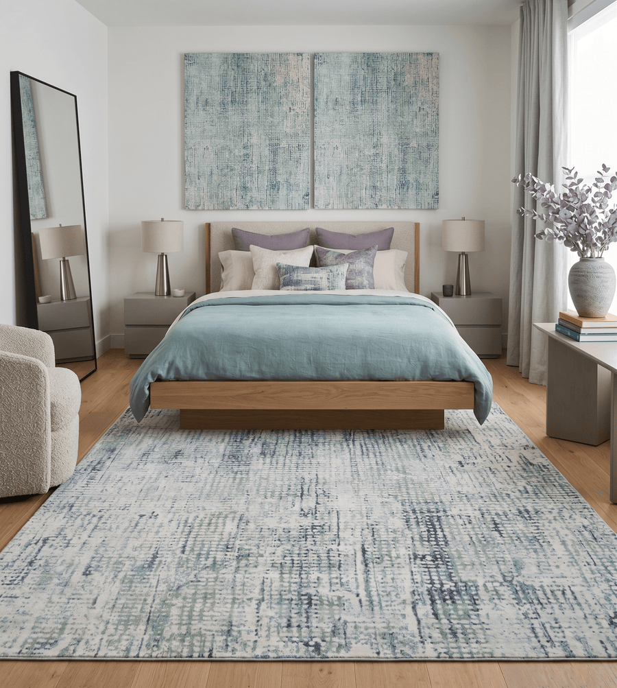 Modern Contemporary Blue and Green Hand Knotted Bamboo Silk 8x10 Area Rug - The Rug Decor