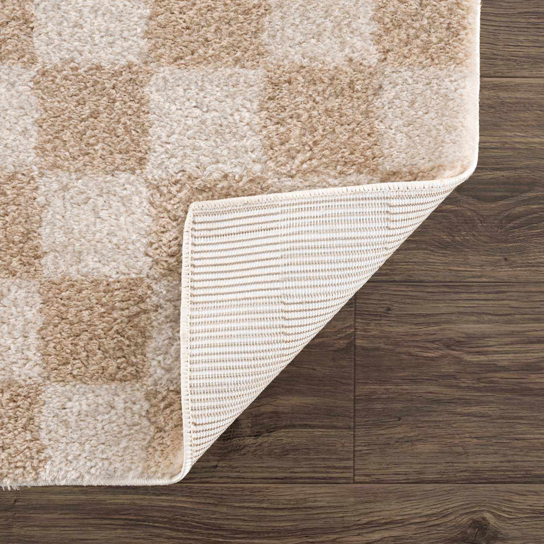 Modern Contemporary Camel and Beige Checked Texture High Pile Washable Area Rug - The Rug Decor