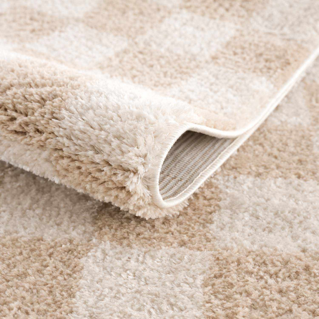 Modern Contemporary Camel and Beige Checked Texture High Pile Washable Area Rug - The Rug Decor