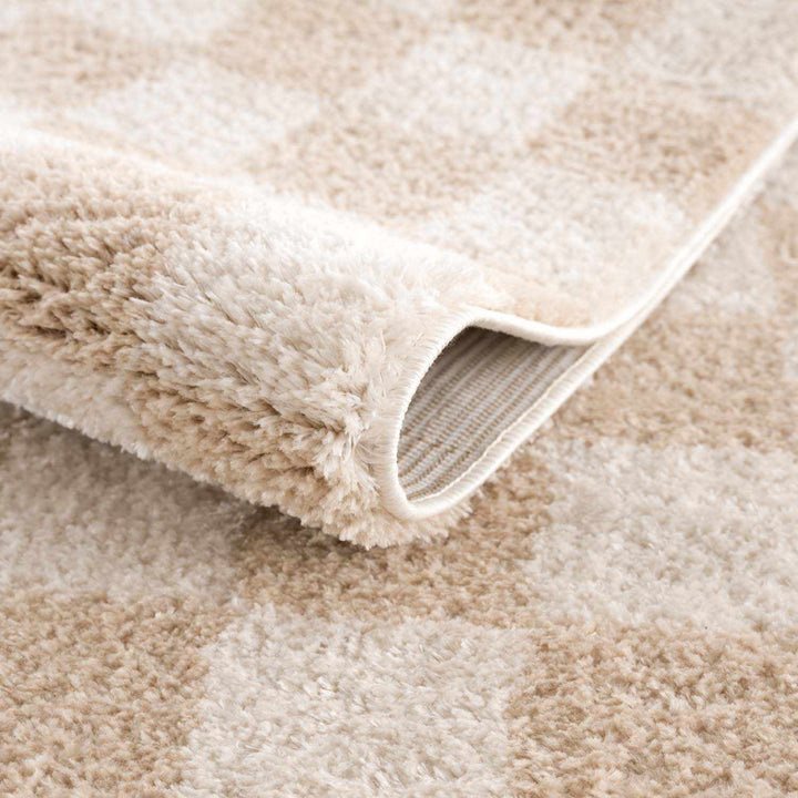 Modern Contemporary Camel and Beige Checked Texture High Pile Washable Area Rug - The Rug Decor