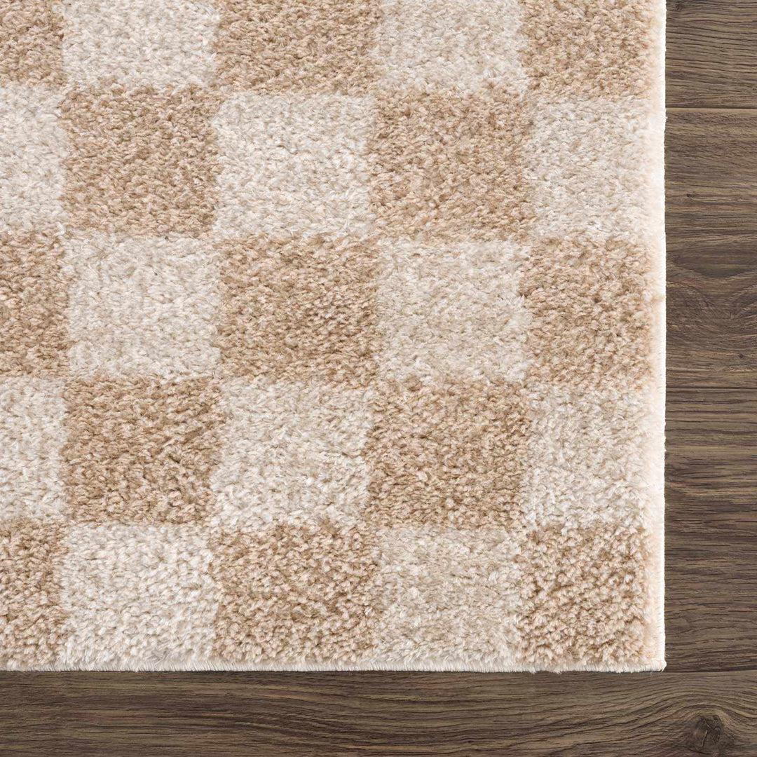 Modern Contemporary Camel and Beige Checked Texture High Pile Washable Area Rug - The Rug Decor
