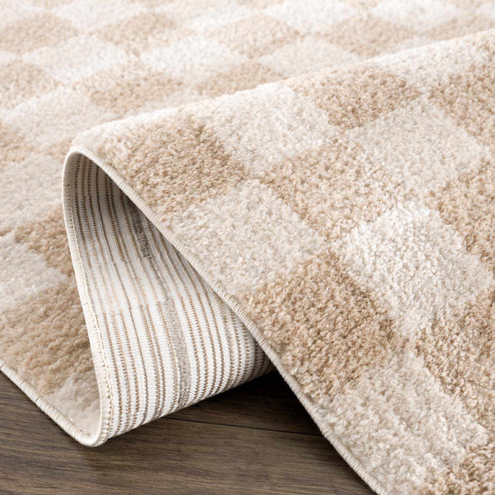 Modern Contemporary Camel and Beige Checked Texture High Pile Washable Area Rug - The Rug Decor