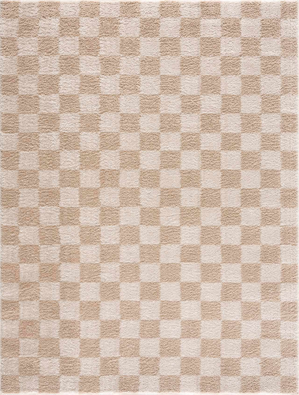 Modern Contemporary Camel and Beige Checked Texture High Pile Washable Area Rug - The Rug Decor