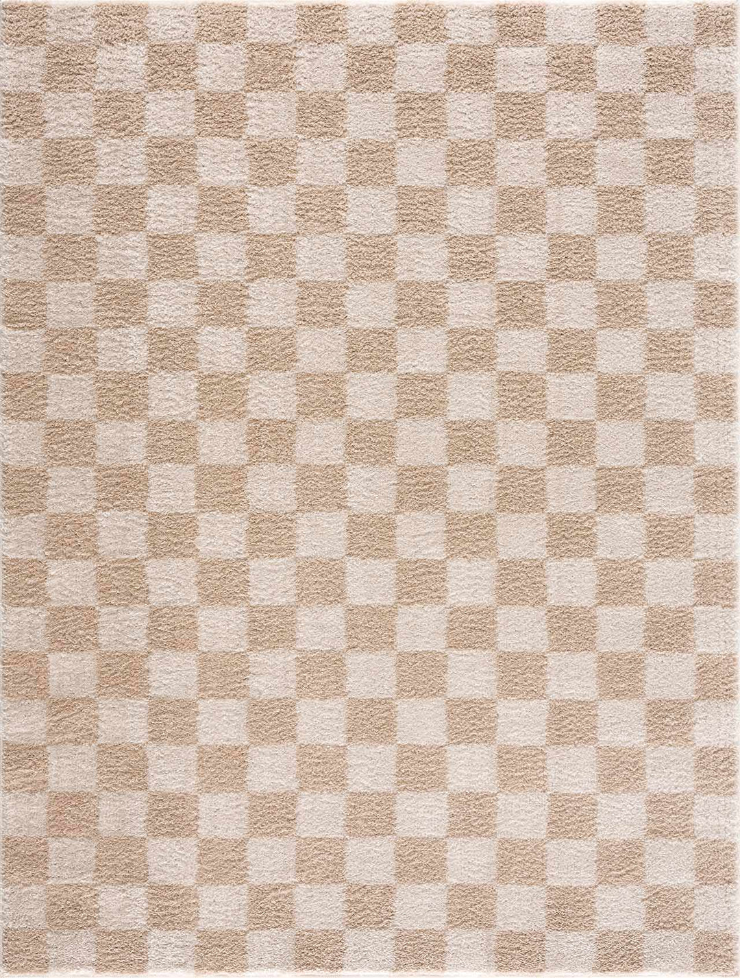 Modern Contemporary Camel and Beige Checked Texture High Pile Washable Area Rug - The Rug Decor