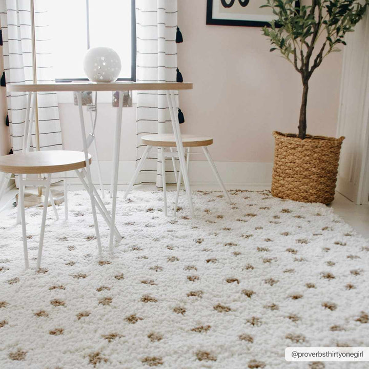 Modern Contemporary Dotted Ivory and Brown Plush Pile Moroccan style Area Rug - The Rug Decor