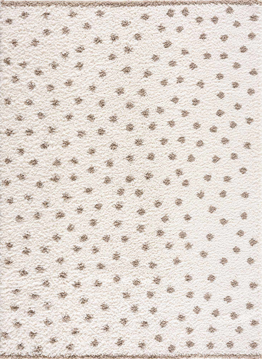 Modern Contemporary Dotted Ivory and Brown Plush Pile Moroccan style Area Rug - The Rug Decor