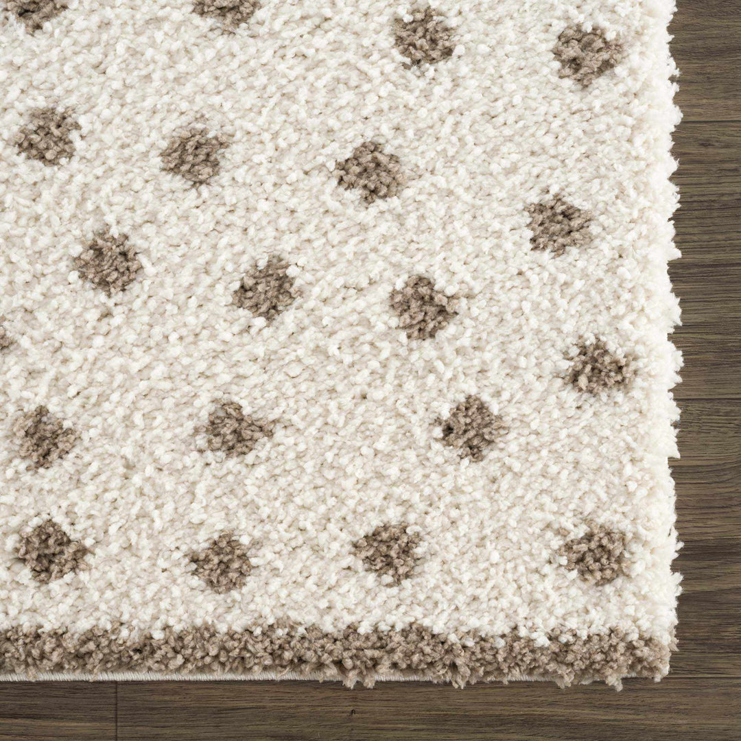 Modern Contemporary Dotted Ivory and Brown Plush Pile Moroccan style Area Rug - The Rug Decor