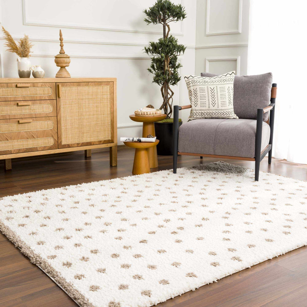 Modern Contemporary Dotted Ivory and Brown Plush Pile Moroccan style Area Rug - The Rug Decor