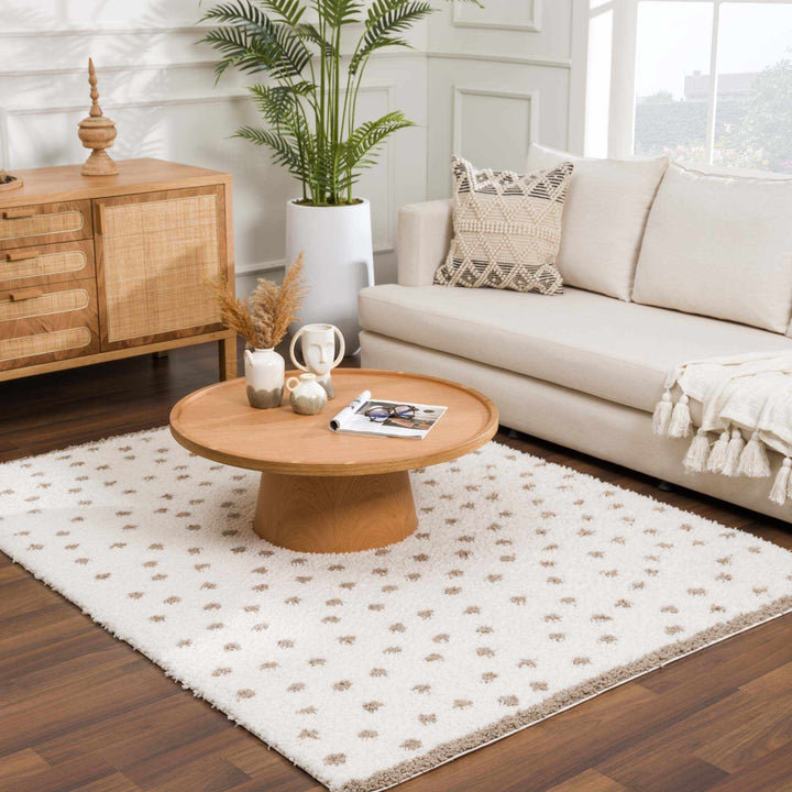 Modern Contemporary Dotted Ivory and Brown Plush Pile Moroccan style Area Rug - The Rug Decor