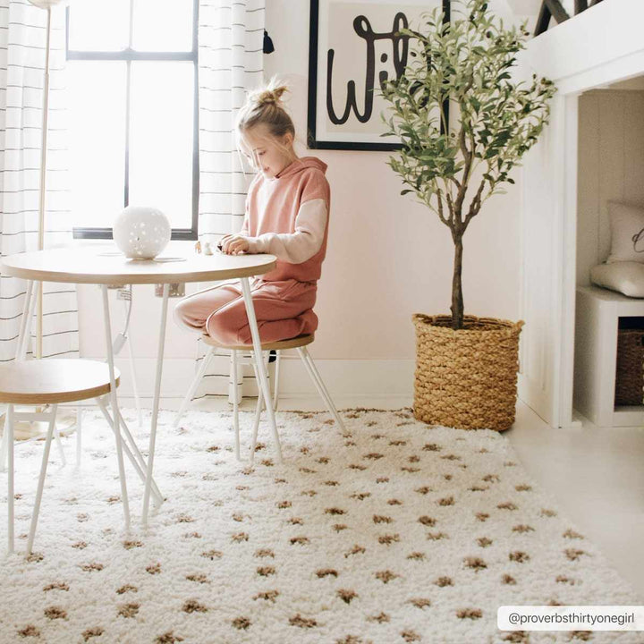 Modern Contemporary Dotted Ivory and Brown Plush Pile Moroccan style Area Rug - The Rug Decor