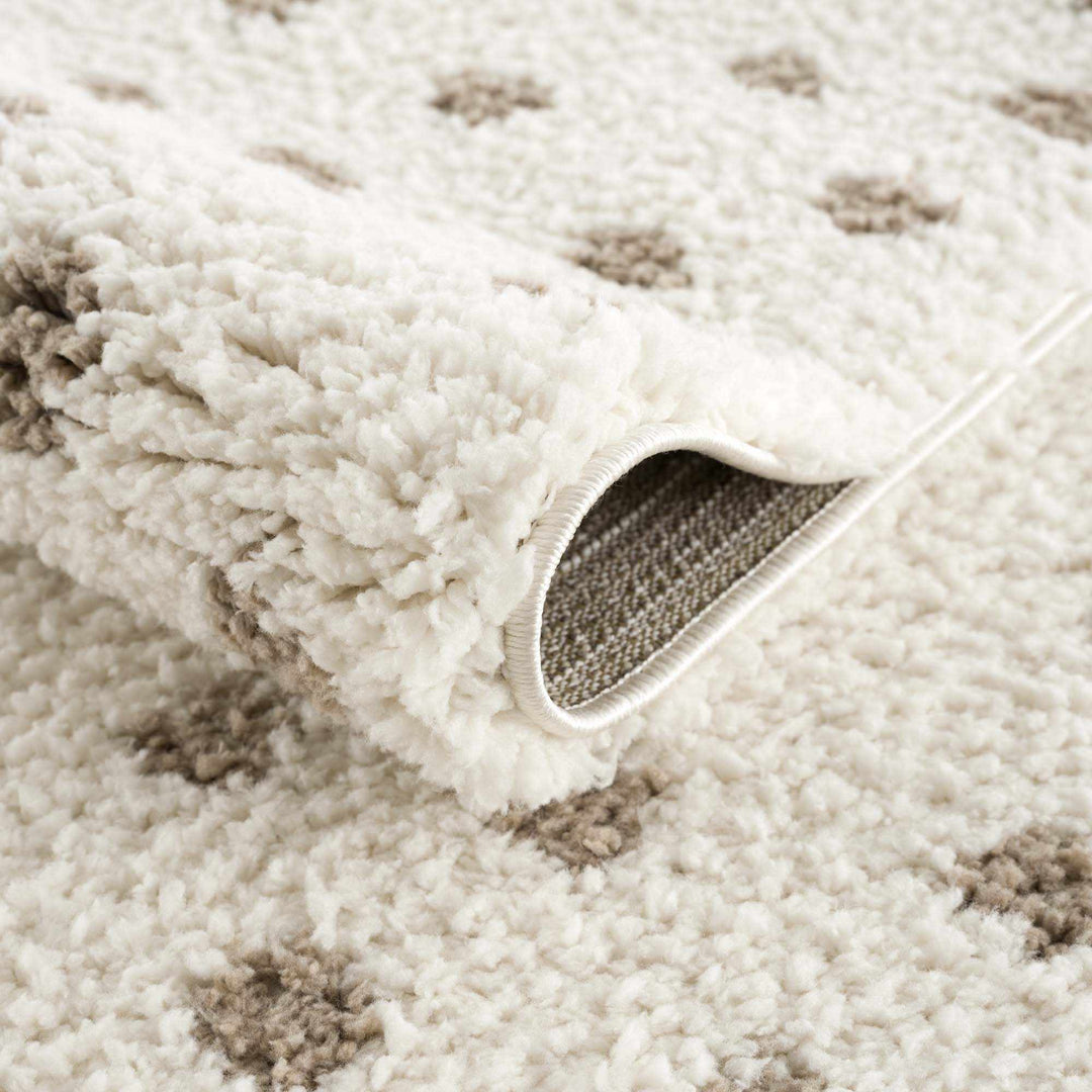 Modern Contemporary Dotted Ivory and Brown Plush Pile Moroccan style Area Rug - The Rug Decor