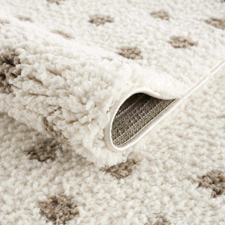Modern Contemporary Dotted Ivory and Brown Plush Pile Moroccan style Area Rug - The Rug Decor