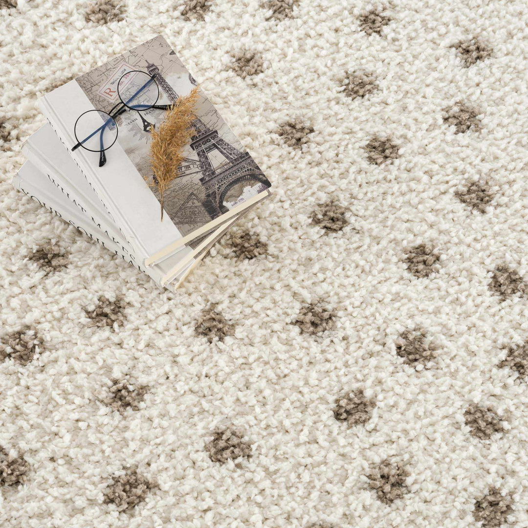 Modern Contemporary Dotted Ivory and Brown Plush Pile Moroccan style Area Rug - The Rug Decor