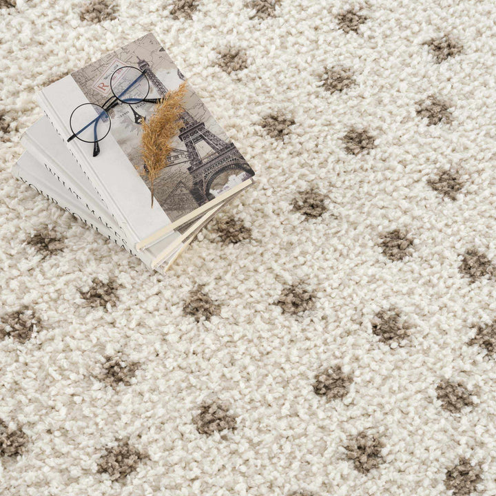 Modern Contemporary Dotted Ivory and Brown Plush Pile Moroccan style Area Rug - The Rug Decor