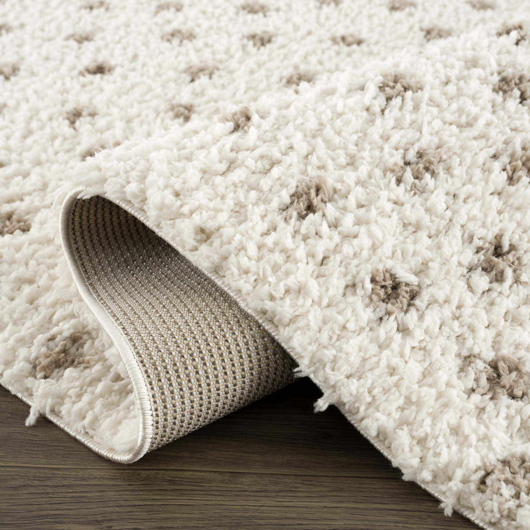 Modern Contemporary Dotted Ivory and Brown Plush Pile Moroccan style Area Rug - The Rug Decor
